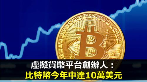 虛擬貨幣平台創辦人：比特幣今年中達10萬美元