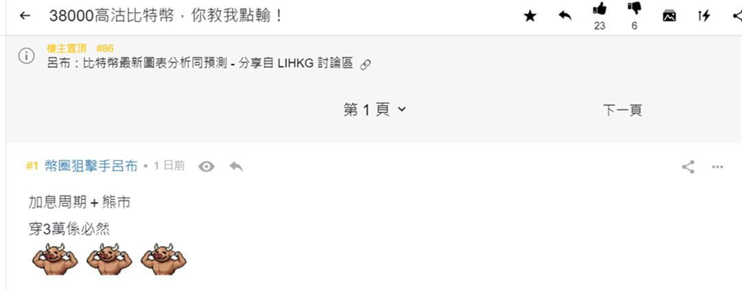 「38000高沽比特幣,你教我點輸!」帖子 (來源: 截圖自連登討論區)